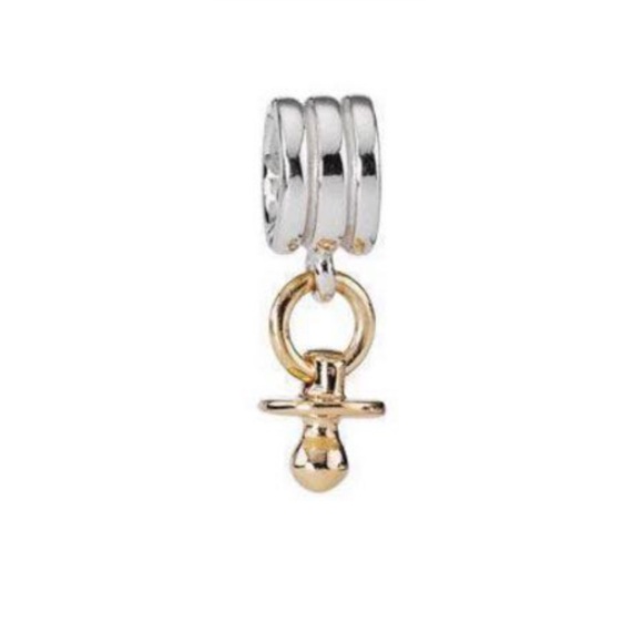 Pandora Baby Pacifier Dangle Charm • Retired • Two-Tone Gold & Silver